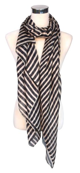 Scarf 100% Silk Paj Strip Beige Grey Gold Black